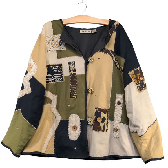 Liz & Me Women's Jacket Multicolor 3X Cotton Rayon Flax Blend Boho Patchwork - Picture 1 of 12